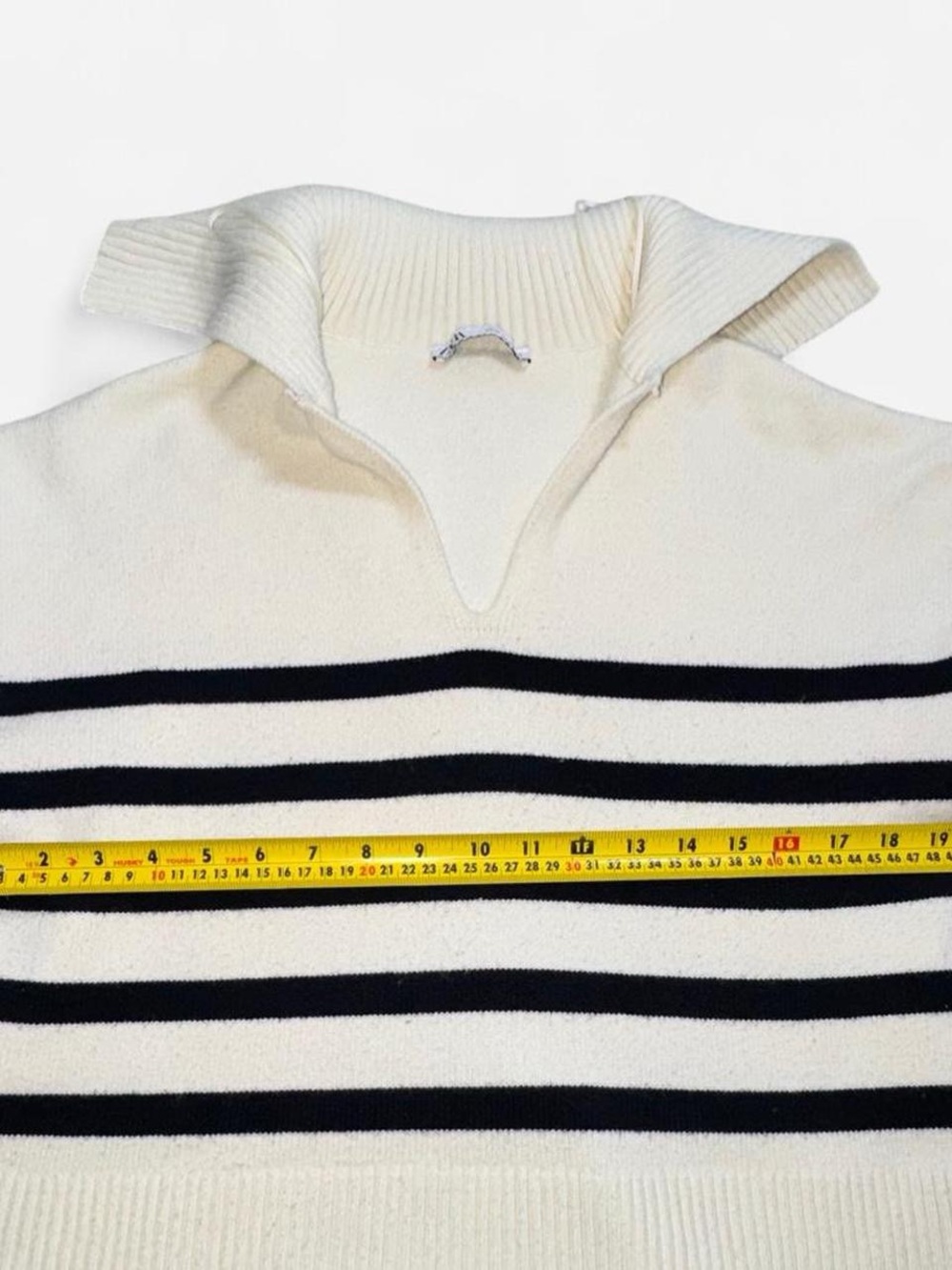 ZARA Striped Knit Sweater XS Collared V-Neck Coastal Preppy - Picture 5 of 6